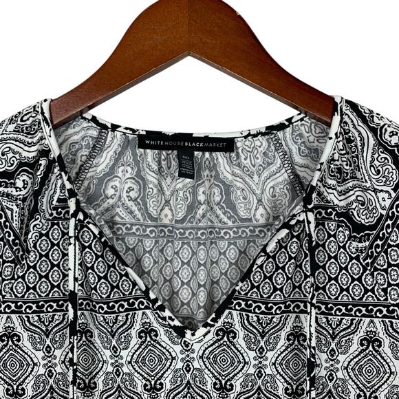 White House Black Market WHBM Blouson Dress Black White Mini Women's 00 - Picture 3 of 7